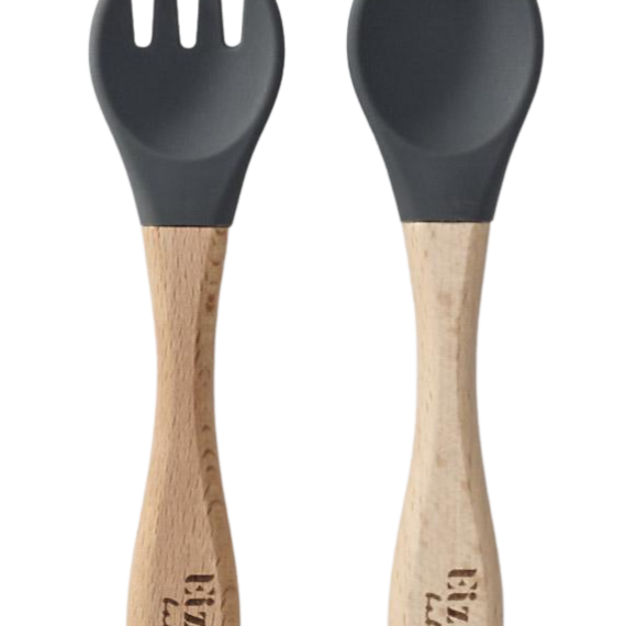 Bamboo Spoon and Fork Set (Dark Grey)